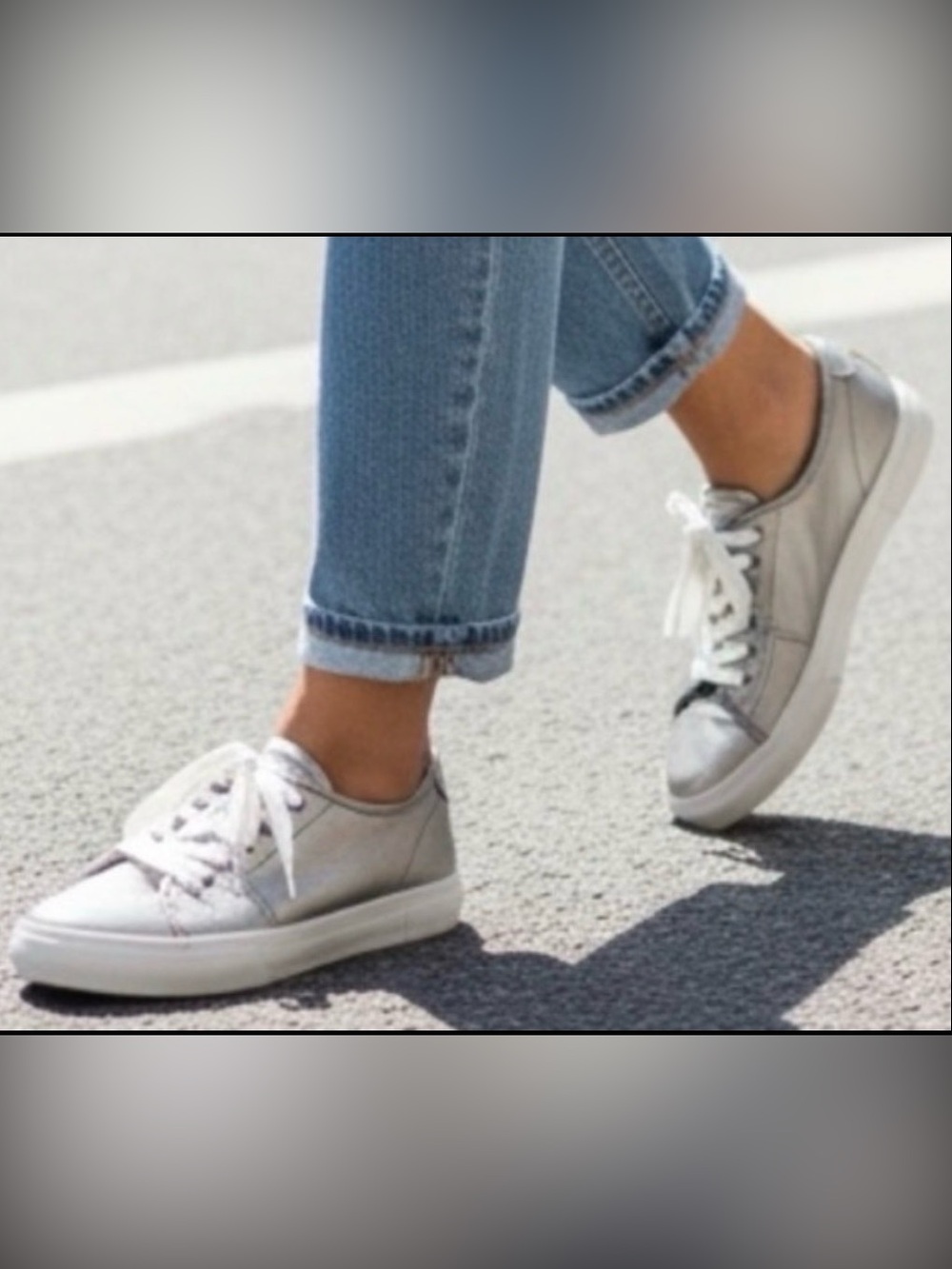 Frye Gia pewter silver metallic gray sneakers, 8.5
